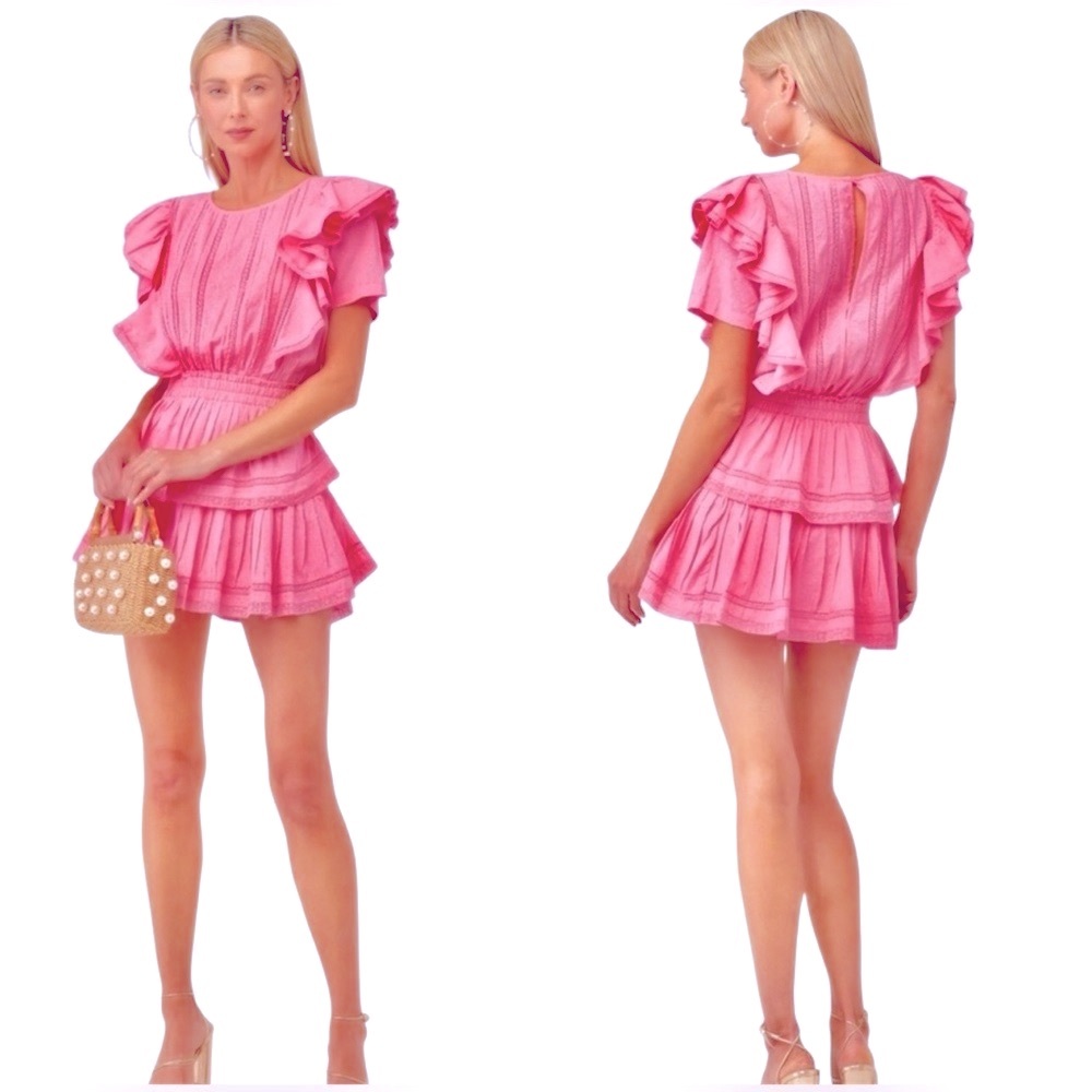 LOVESHACKFANCY NATASHA DRESS IN VIVID PINK NEW SIZE LARGE NEW WITH TAG